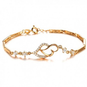 Opk Jewelry18k Gold Plated Elegant Women&lsquos Link Bracelet Double Heart Gold Bracelet Wedding Gifts - CF11LHUCDWH