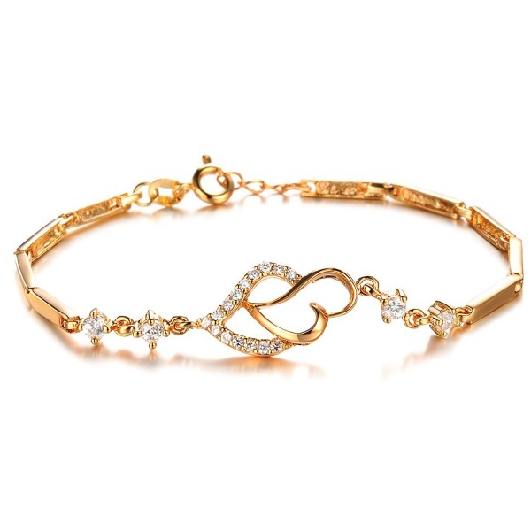 Opk Jewelry18k Gold Plated Elegant Women&lsquos Link Bracelet Double Heart Gold Bracelet Wedding Gifts - CF11LHUCDWH