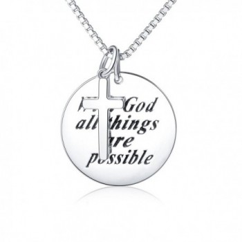 Sterling Silver Engraved "With God All Things Are Possible" Inspirational Cross Necklace - CZ187R5HLGW