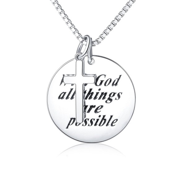 Sterling Silver Engraved "With God All Things Are Possible" Inspirational Cross Necklace - CZ187R5HLGW