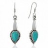 925 Oxidized Sterling Silver Natural Gemstones Teardrop Vintage Design Dangle Hook Earrings 1.6" - Turquoise - CU12BBYLYWX