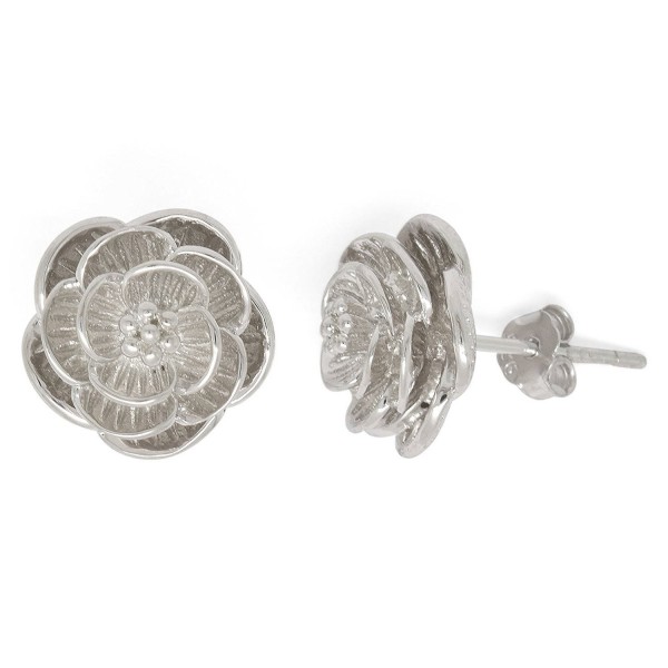 Sterling Silver Blooming Flower Stud Earrings - CL184SW6II0