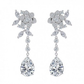 BriLove Women's Wedding Bridal Cubic Zirconia Flower Teardrop Dangle Earrings - Clear Silver-Tone - CP186M6H9OA