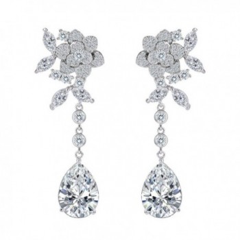 BriLove Women's Wedding Bridal Cubic Zirconia Flower Teardrop Dangle Earrings - Clear Silver-Tone - CP186M6H9OA
