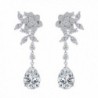 BriLove Women's Wedding Bridal Cubic Zirconia Flower Teardrop Dangle Earrings - Clear Silver-Tone - CP186M6H9OA