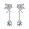 BriLove Women's Wedding Bridal Cubic Zirconia Flower Teardrop Dangle Earrings - Clear Silver-Tone - CP186M6H9OA