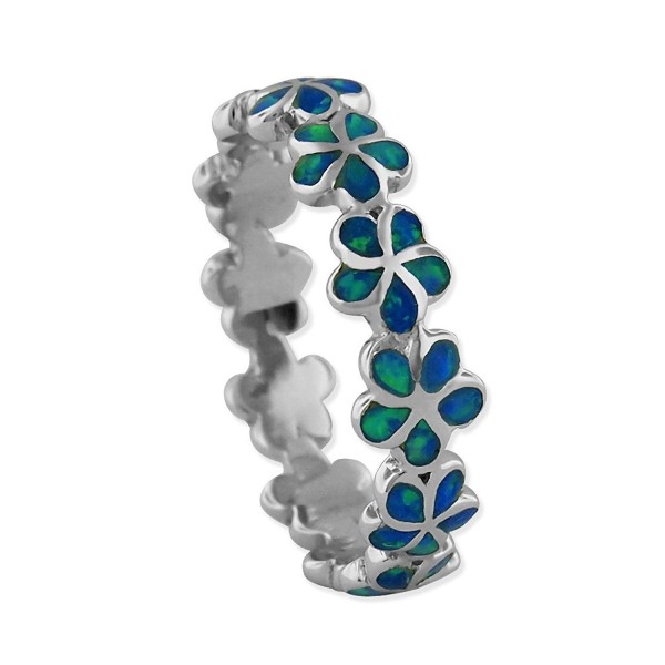 Sterling Silver Synthetic Opal Plumeria Band Ring - C811MWDJ9IJ