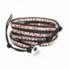 Monaco Iridescent Pink - Peach Sparkling Bead and Brown Leather 5x Wrap Bracelet in Gift Box - C211JZTQMDD