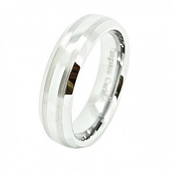 Unisex 6mm Domed Tungsten Carbide Wedding Band with Dual Brushed Satin Lines - CY11EZ8007N