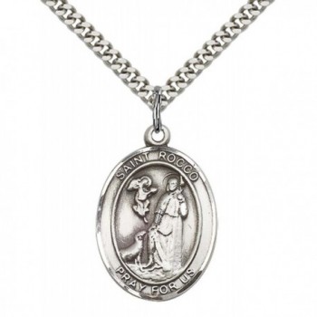 Sterling Silver St. Rocco Pendant with 24" Stainless Steel Heavy Curb Chain. Patron Saint of Birdflu - C112836F5OF