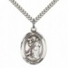 Sterling Silver St. Rocco Pendant with 24" Stainless Steel Heavy Curb Chain. Patron Saint of Birdflu - C112836F5OF