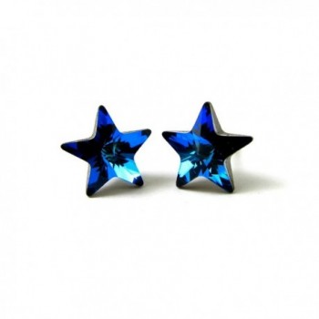 Bermuda Blue Faceted Star Finest Austrian Crystal Stud Earrings- 10mm - CI110T433GR