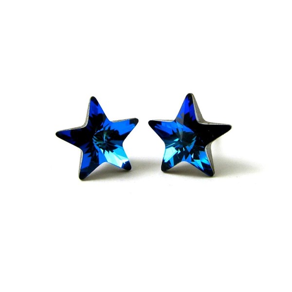 Bermuda Blue Faceted Star Finest Austrian Crystal Stud Earrings- 10mm - CI110T433GR