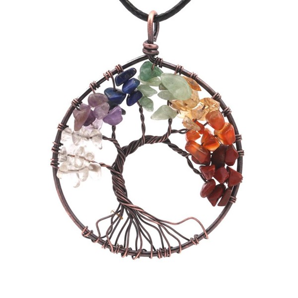 Expression Jewelry Tree Of Life Gemstone 7 Chakra Crystal Necklace Silver Toned with Cord Necklace - CR184KWQNI4