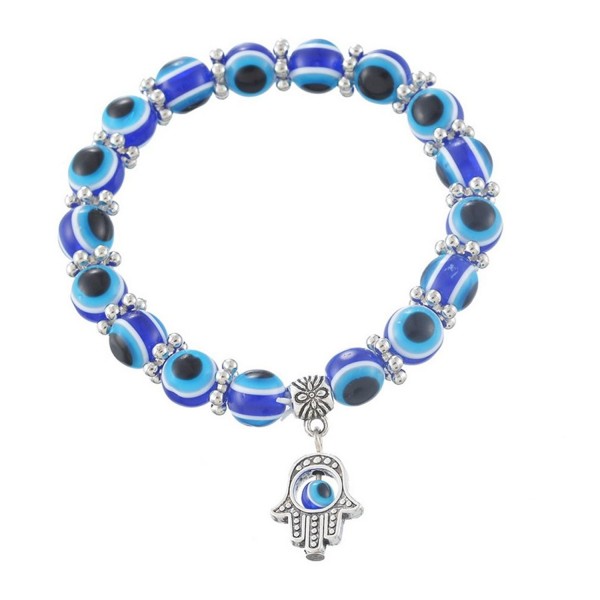 MJartoria Hamsa Hand Dangle Evil Eye Ball Beads Elastic Stretch Wrap Charm Bracelet Blue - CL11YMHN71X