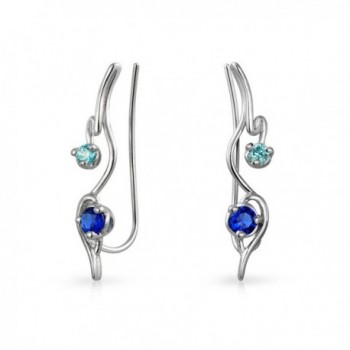 Bling Jewelry .925 Sterling Silver Modern Ear Pins Simulated Sapphire CZ - CD11UF0BYJ3