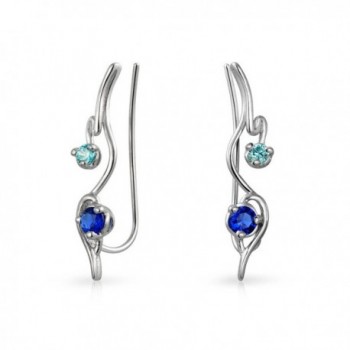 Bling Jewelry .925 Sterling Silver Modern Ear Pins Simulated Sapphire CZ - CD11UF0BYJ3