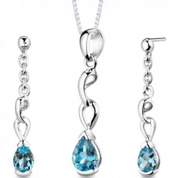 Swiss Blue Topaz Pendant Earrings Necklace Sterling Silver Rhodium Nickel Finish Pear Shape 1.75 Carats - CU112SNLPMB