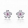 925 Sterling Silver Mini Plumeria Hawaiian Flower with Pink Cubic Zirconia Stud Earrings - CN11NUUAZO9