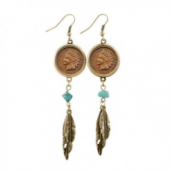 American Coin Treasures 100 Year Old Indian Head Penny Feather Goldtone Coin Earrings - C011MDDGTWH