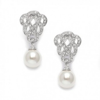 Mariell Ivory Pearl Drop Vintage Wedding Bridal Earrings with Pave CZ Design - Genuine Platinum Plated - C611ZP6UBE1