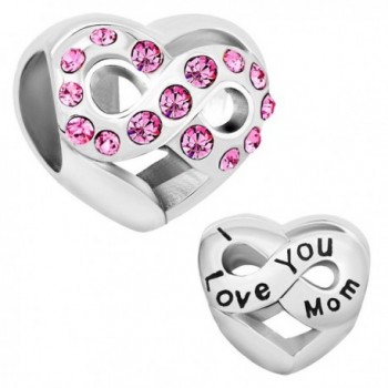 LovelyJewelry I Love You Mom Heart Infinity Charms Pink Birthstone Crystal Beads Bracelet - CK12CEHE2UR