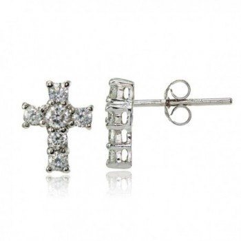 Sterling Silver Cubic Zirconia Studded Cross Earrings - CR12O36GDQP