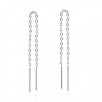 Long Stick 35 mm Drop Thread Slide-Through Sterling Silver Earrings - CT12HWGRZGN