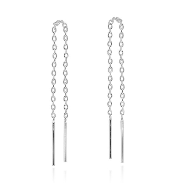 Long Stick 35 mm Drop Thread Slide-Through Sterling Silver Earrings - CT12HWGRZGN