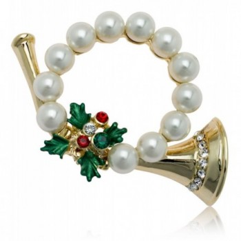 Akianna Swarovski Element Crystals and Simulated Pearls Christmas Horn Wreath Brooch - CV126NWQAP3