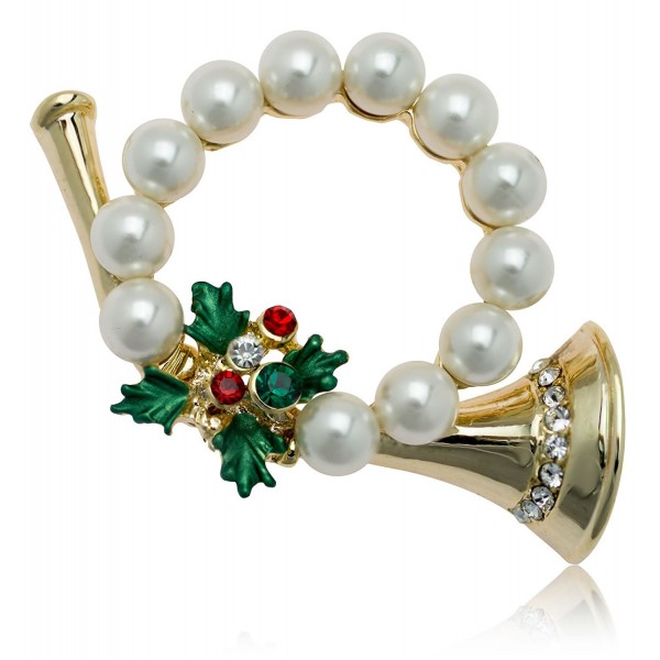 Akianna Swarovski Element Crystals and Simulated Pearls Christmas Horn Wreath Brooch - CV126NWQAP3