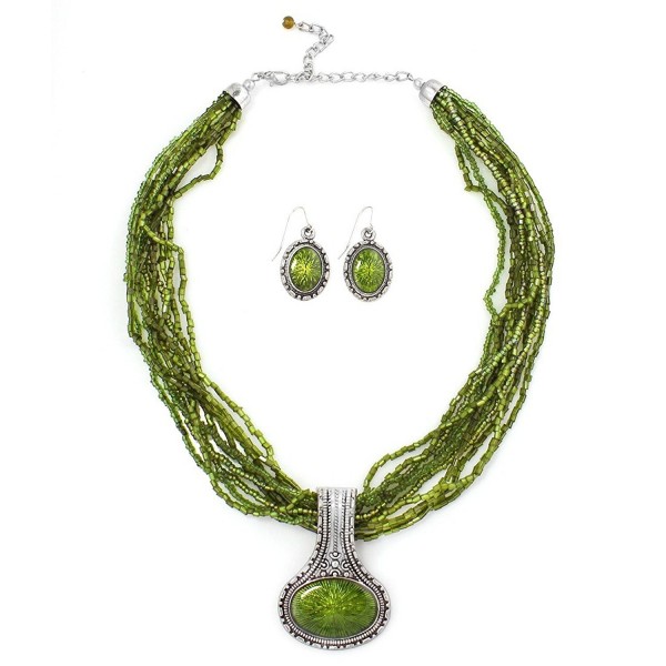 TAZZA OLIVE BEADS PENDANT NECKLACE AND EARRING SET WS23996S50 - C612EQTSZ13