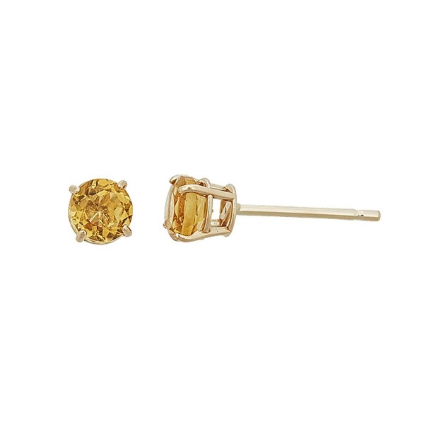 14K Gold Yellow 4MM Basket Set Genuine Stud Earrings - Citrine - C7187IXRYT7