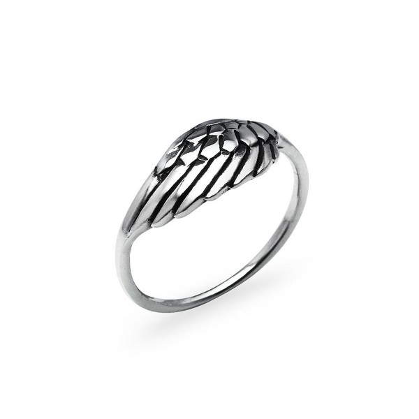 Sterling Silver Angel Wing Ring - Round Comfort Fit Friendship Promise Band Sizes 5 to 12 - C8182E7YKTZ