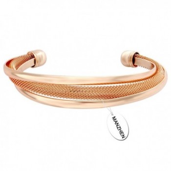 MANZHEN Vintage Mesh Twist Bangle Open Cuff Wide Bangle Bracelet for Women- Moms- Girlfriend or Teens - Rose Gold - CD12JPAAP7D