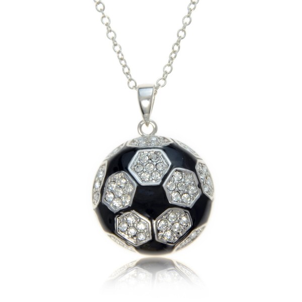 Soccer Ball Necklace Silvertone with Black Enamel and Crystals by PammyJ- 18" - C2116E8IMQN