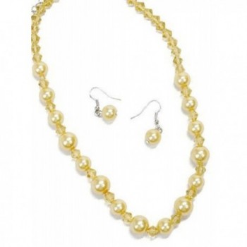 Pastel Yellow Pearl and Crystal 16" to 18" Necklace Set Boxed (15) - CE126PQP4OB