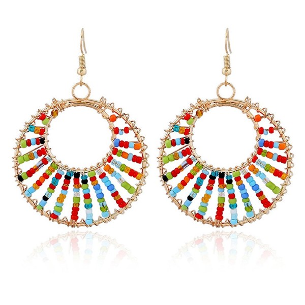 RareLove Bohemian Fashion Circle Beaded Chandelier Earrings Colorful - Colorful - CB184SHQUWT