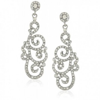 Bridal Wedding Crystal Rhinestone Swirl Vintage Dangle Earrings Silver Clear - CK11DIZZJCP