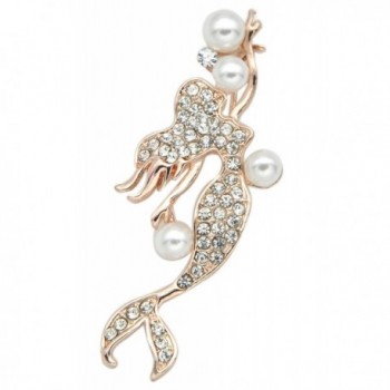 Gyn&Joy Woman Fashion Jewelry Mermaid Crystal Brooch Pins Clothes Accessorie With Pearl BZ015 - C717Z5OCMA2