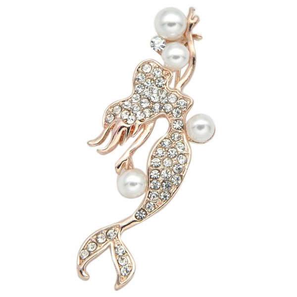 Gyn&Joy Woman Fashion Jewelry Mermaid Crystal Brooch Pins Clothes Accessorie With Pearl BZ015 - C717Z5OCMA2