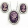 Lavender Purple Cameo Jewelry Set Necklace Pendant Stud Post Earrings Faux Pearl - CJ1101EYX7N