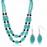 18" Stunning Beads Simulated Turquoise Howlite Double Necklace and Earrings Set - C411GK9ZFF7
