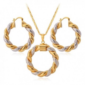 U7 Two Tone Gold Plated Pendant Necklace & Big Round Hoop Earrings Women Jewelry Sets - C011AIWQ6OF