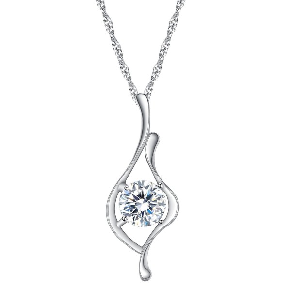 BriLove Women 925 Sterling Silver Cubic Zirconia Elegant Ribbon Round Solitaire Pendant Necklace Clear - CE185SD6D8I