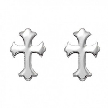 Stainless Steel Florentine Cross Stud Earrings - C511B99MZQZ