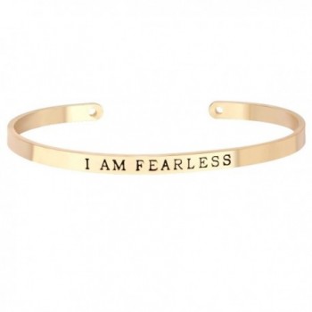 MANZHEN Open Cuff Bangle with Words "I AM FEARLESS" Inscription Bangle Bracelet for Women - Gold - CM12KVCACEL