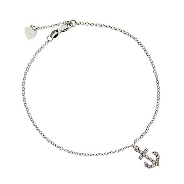 Sterling Silver CZ Anchor Charm Ankle Bracelet - CA111C524F3