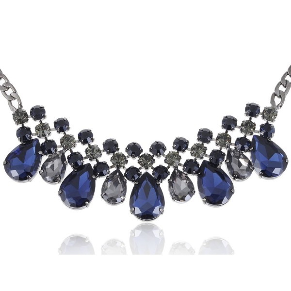Alilang Black Tone Blue Faux Diamond Bead Transparent Rhinestone Collar Necklace - C311SD6POCT