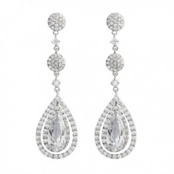 SELOVO Clear Cubic Zirconia Stone Tear Drop Pretty Long Dangle Dangly Earrings Silver Tone - CQ12I3C80XH